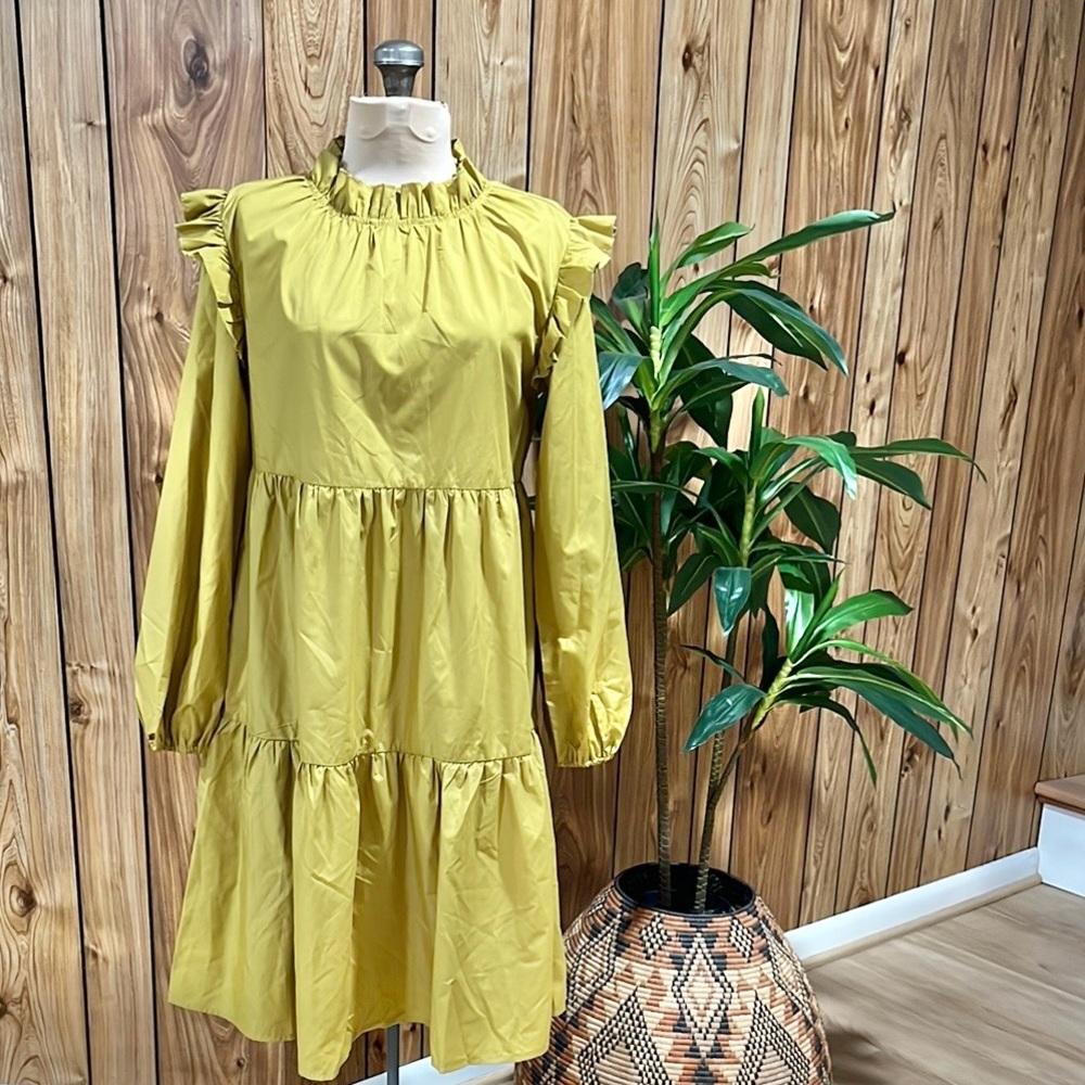 NWOT Mustard Yellow Ruffle Long Sleeve Dress